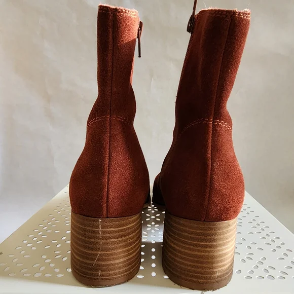Lucky Brand Burgundy Brown Suede Zip-up Ankle Boots Sz 9 - Picture 7 of 13